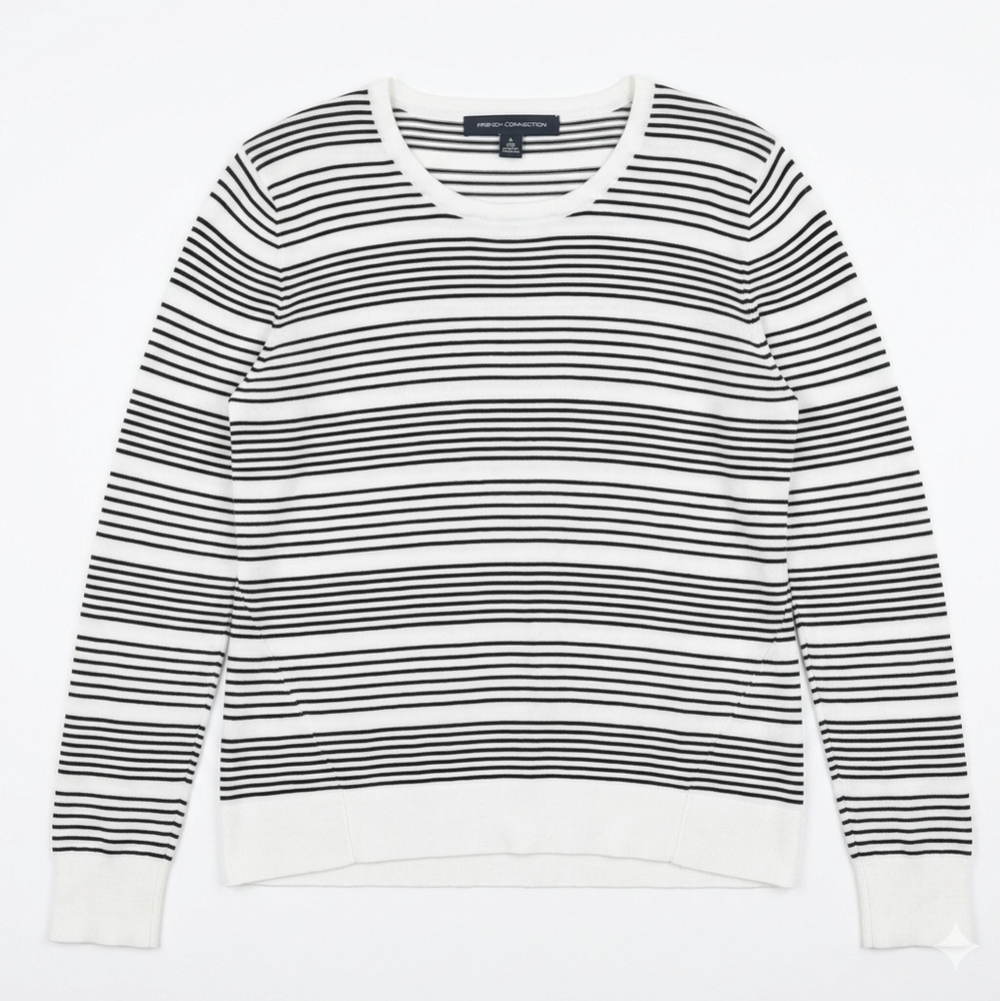 French Connection Striped Black and White Women's Lightweight Sweater Size L #54